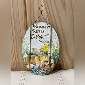 Easter Wood Hanging Sign “Bunny Kisses and Easter Wishes”